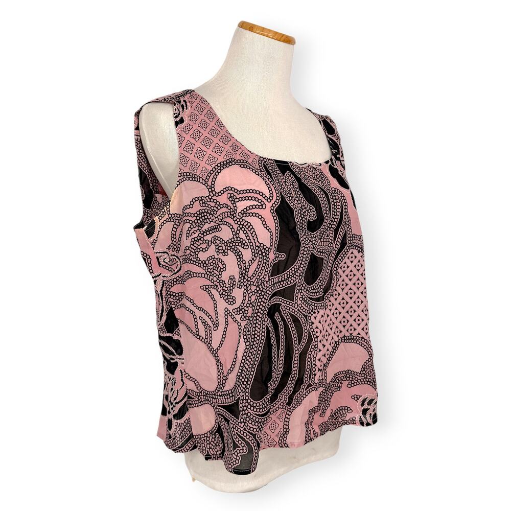 St John XL Women's Blush/Black Floral Paillettes Sleeveless Boat Neck Blouse Top